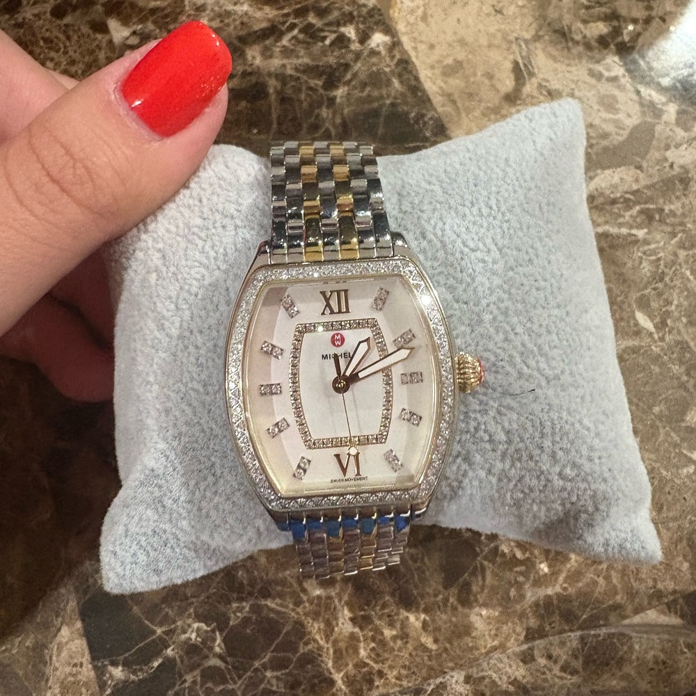 Michele Silver Watch with Gold Crown